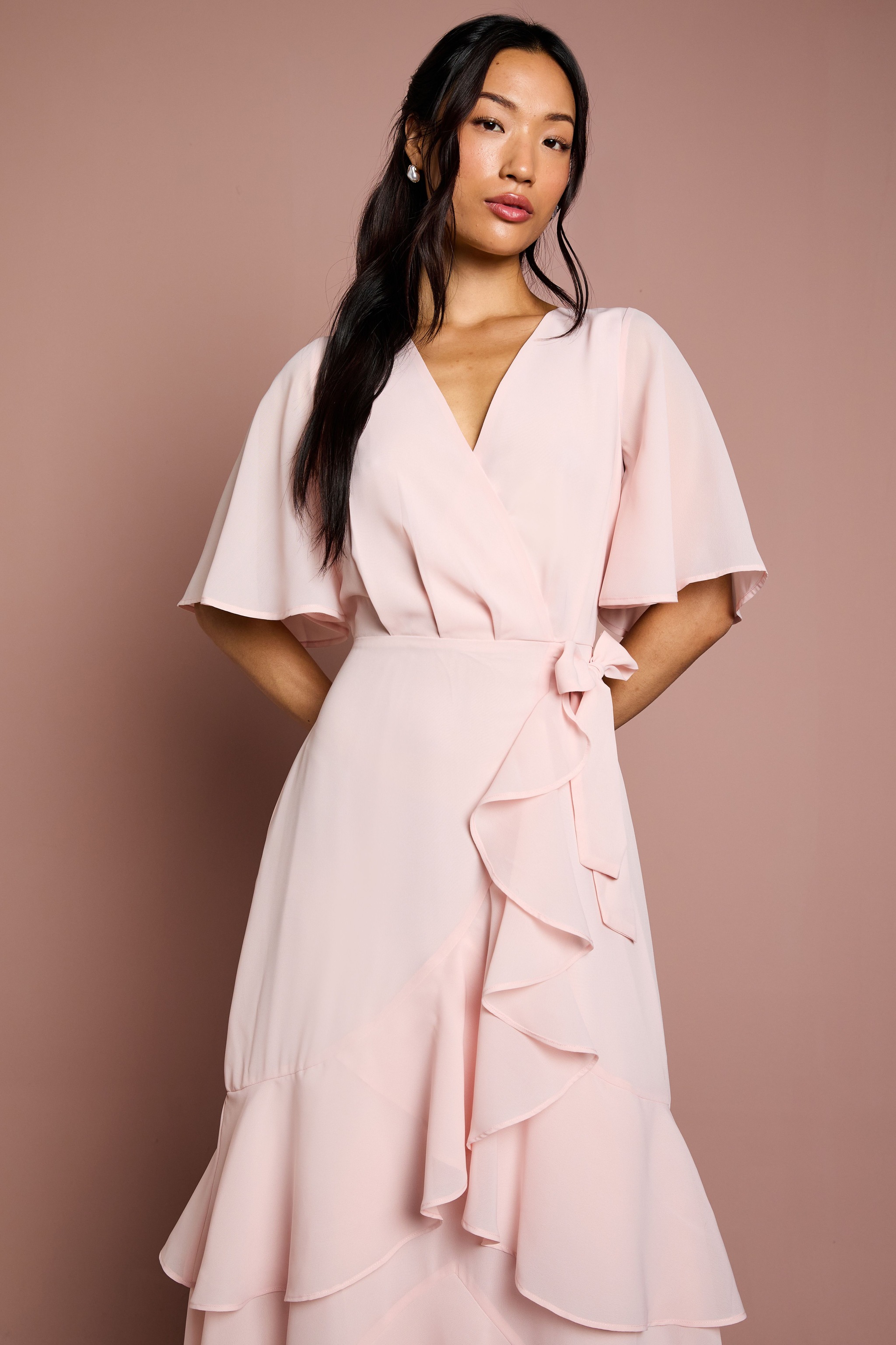 Coast Angel Sleeve Tiered Bridesmaid Maxi Dress Blush image 2