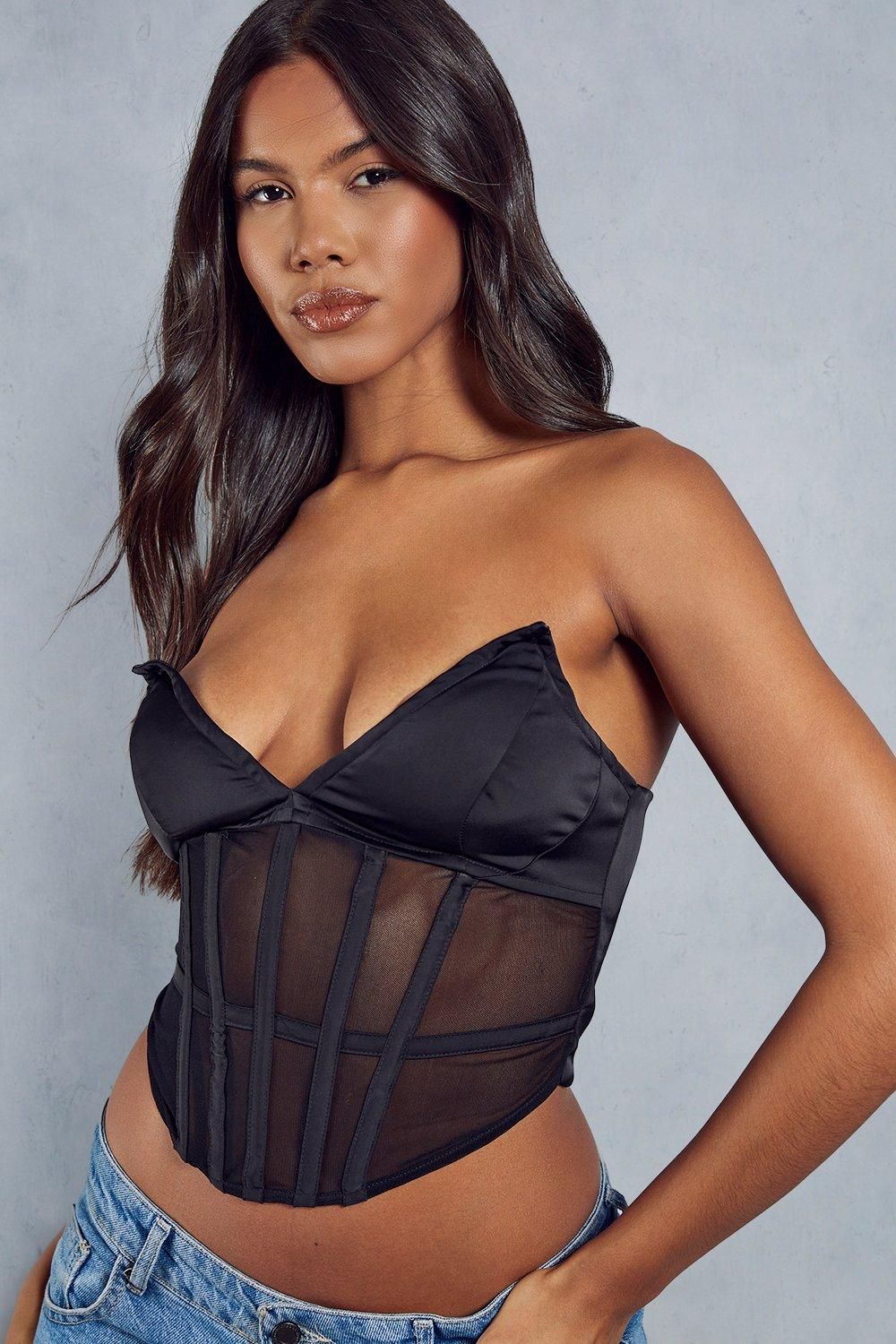 MissPap Mesh Caged Detail Corset Top Black image 1