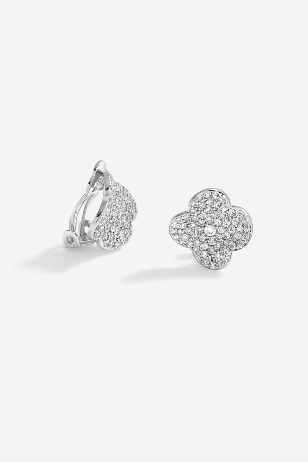 Jon Richard Rhodium Plated Cubic Zirconia Pave Clover Clip Earrings image 1