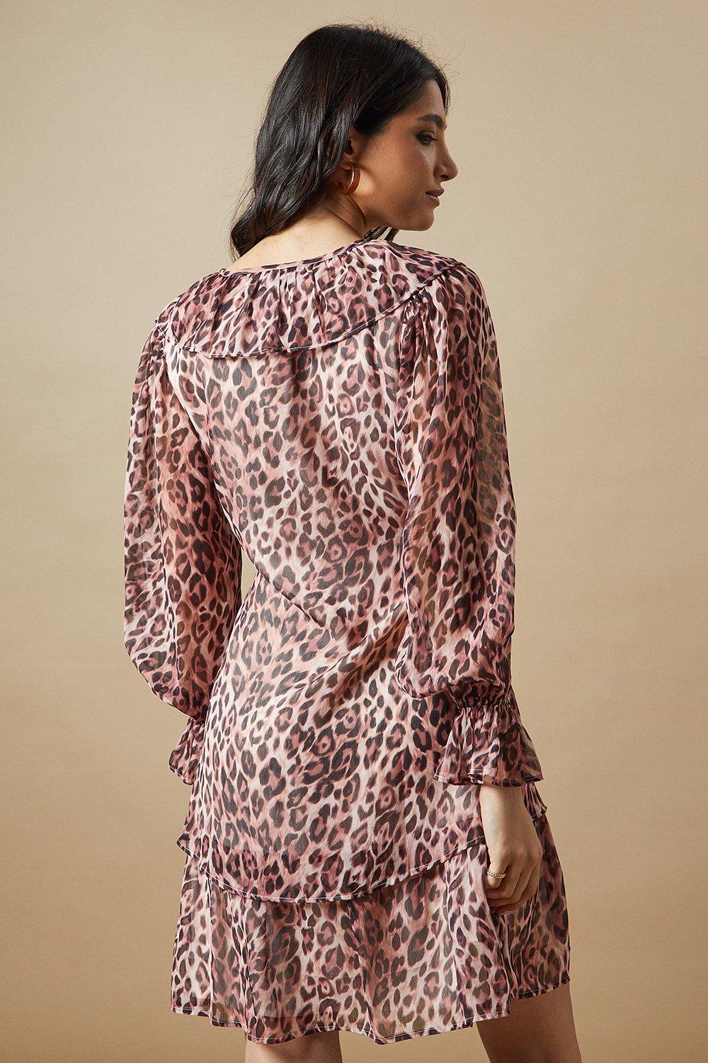 Oasis Ruffle Neckline Chiffon Mini Dress Animal image 3