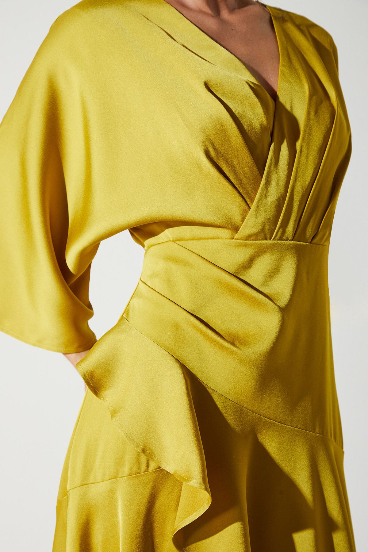 Coast Satin Back Crepe Ruffle Wrap Midi Dress Olive image 5