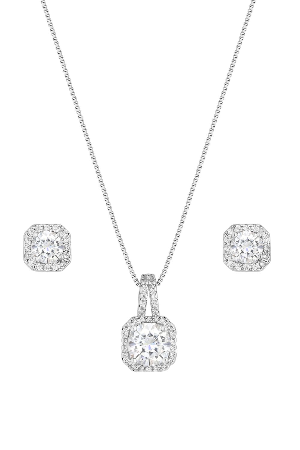 Jon Richard Silver Plated Cubic Zirconia Square Drop Pendant And Earring Set - Gift Boxed image 2