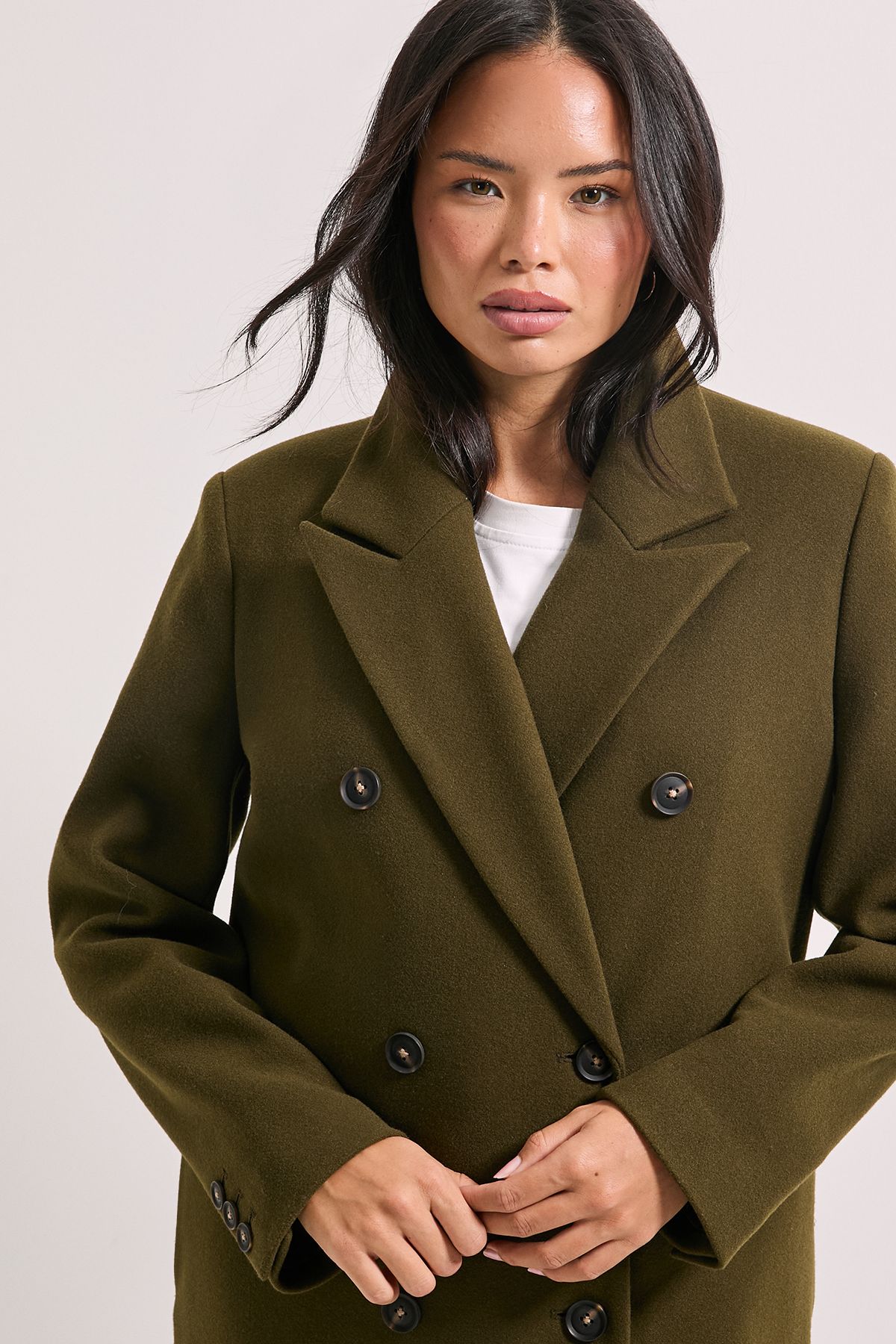 Dorothy Perkins Maxi Length Double Breasted Coat Olive image 4