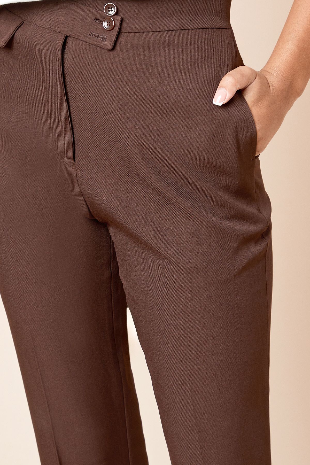 Dorothy Perkins Tab Detail Capri Trouser Chocolate image 3