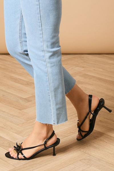 Oasis Missie Faux Leather Metal Trim Slingback Kitten Heeled Sandals Black