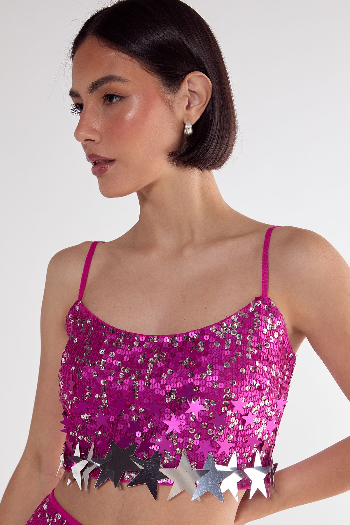 NastyGal Limited Embellished Star Trim Bralet Hot Pink image 2
