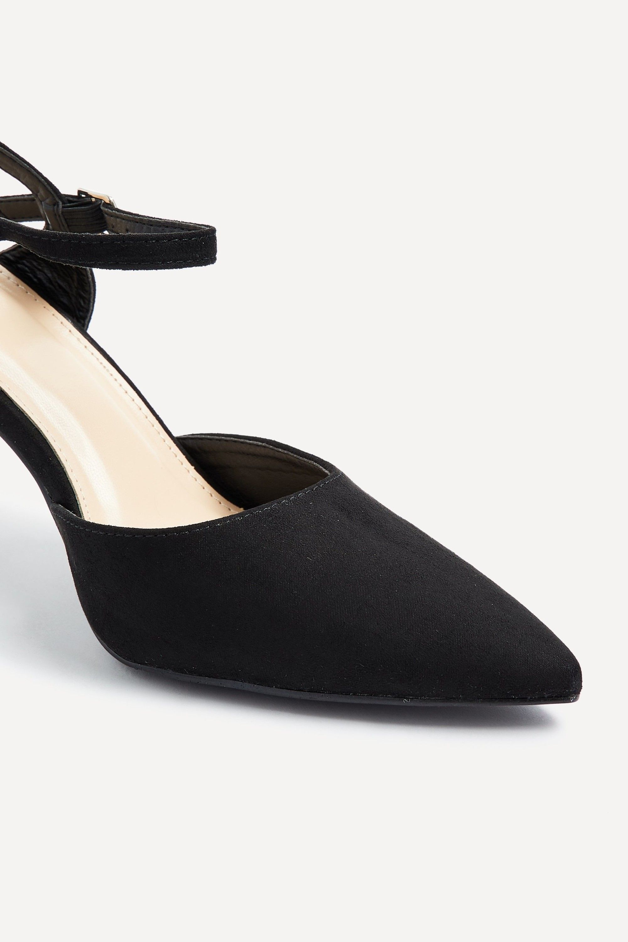 Linzi Duet Wide Fit Black Faux Suede Open Back Stiletto Court Heel image 5