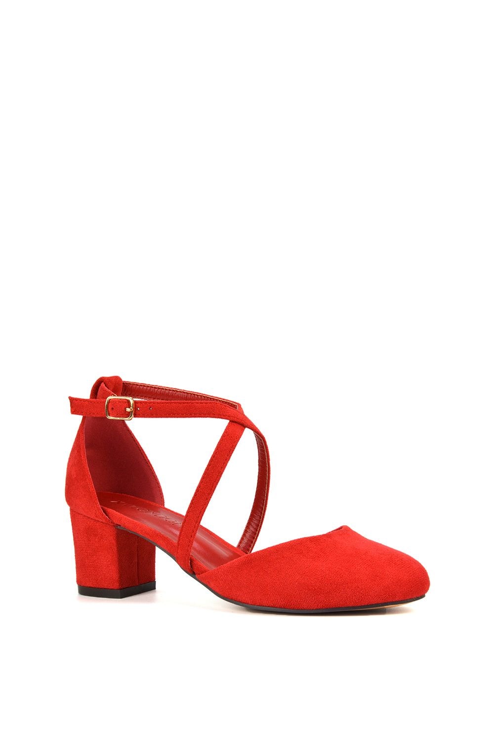 XY London 'Cindy' Strappy Mid Low Block Heel Court Shoes with Ankle Strap image 2