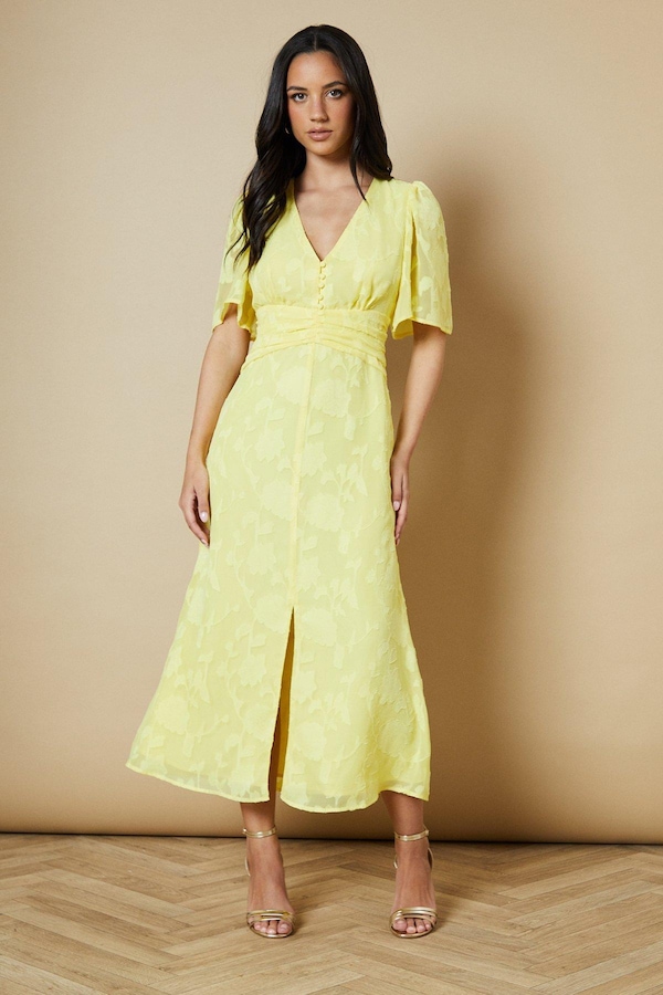 Oasis Button Jacquard Midi Dress Butter