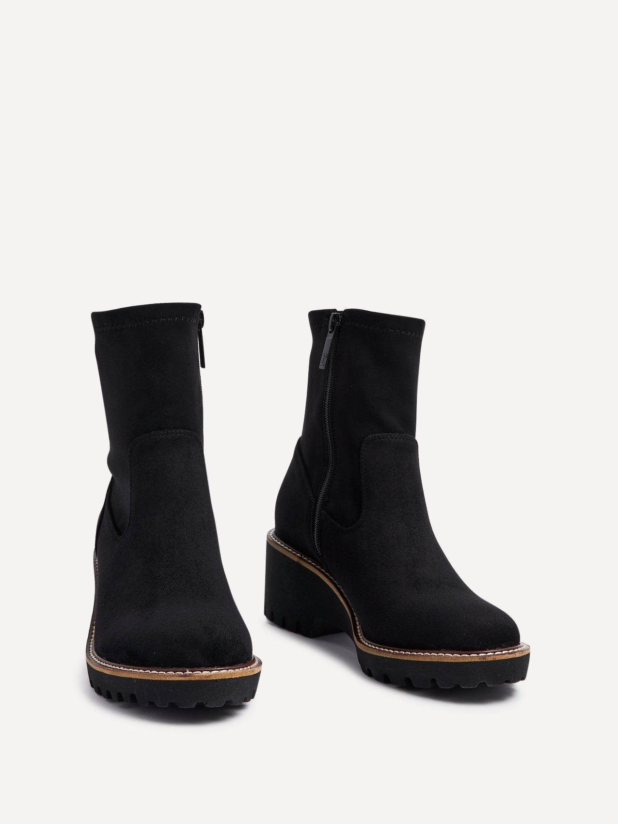 Linzi Trish Black Faux Suede Wedged Heel Ankle Boot image 3