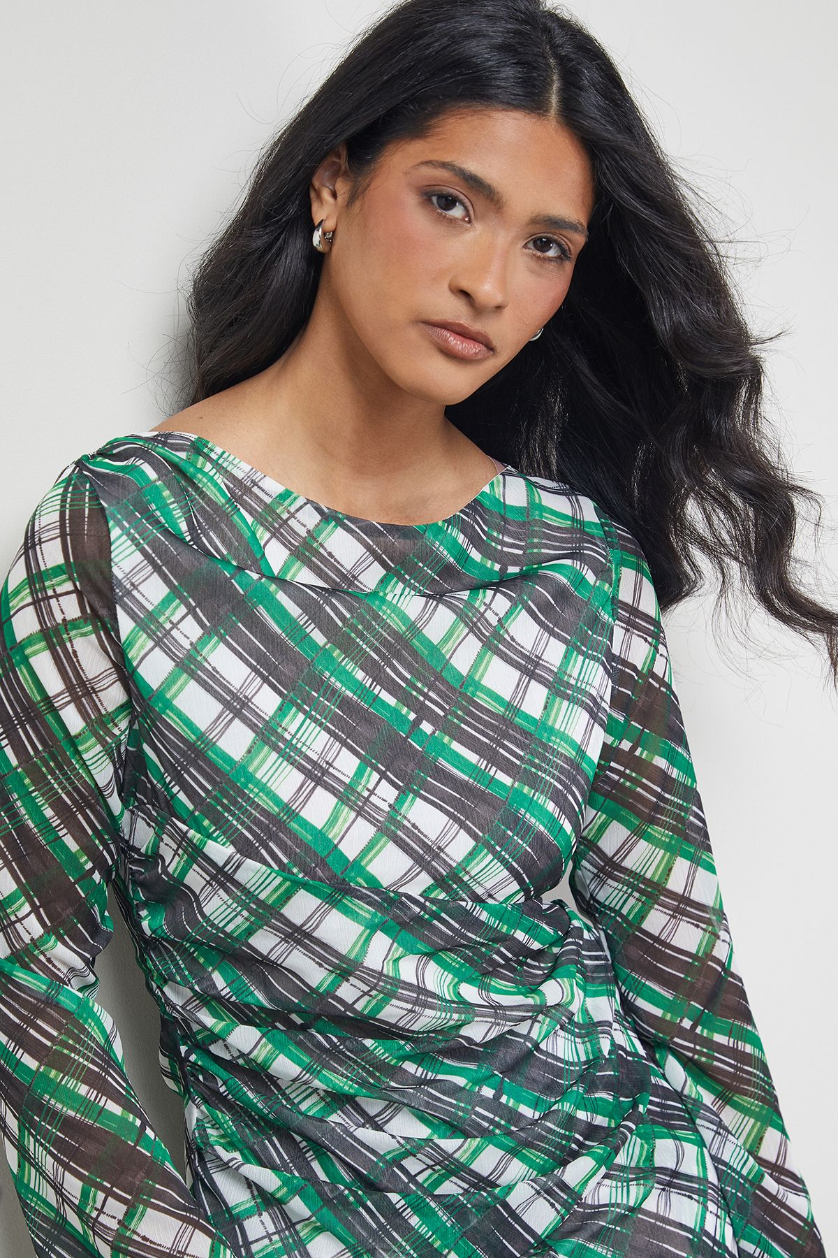 Warehouse Tony Chiffon Asymmetric Gathered Waist Top Multi image 5