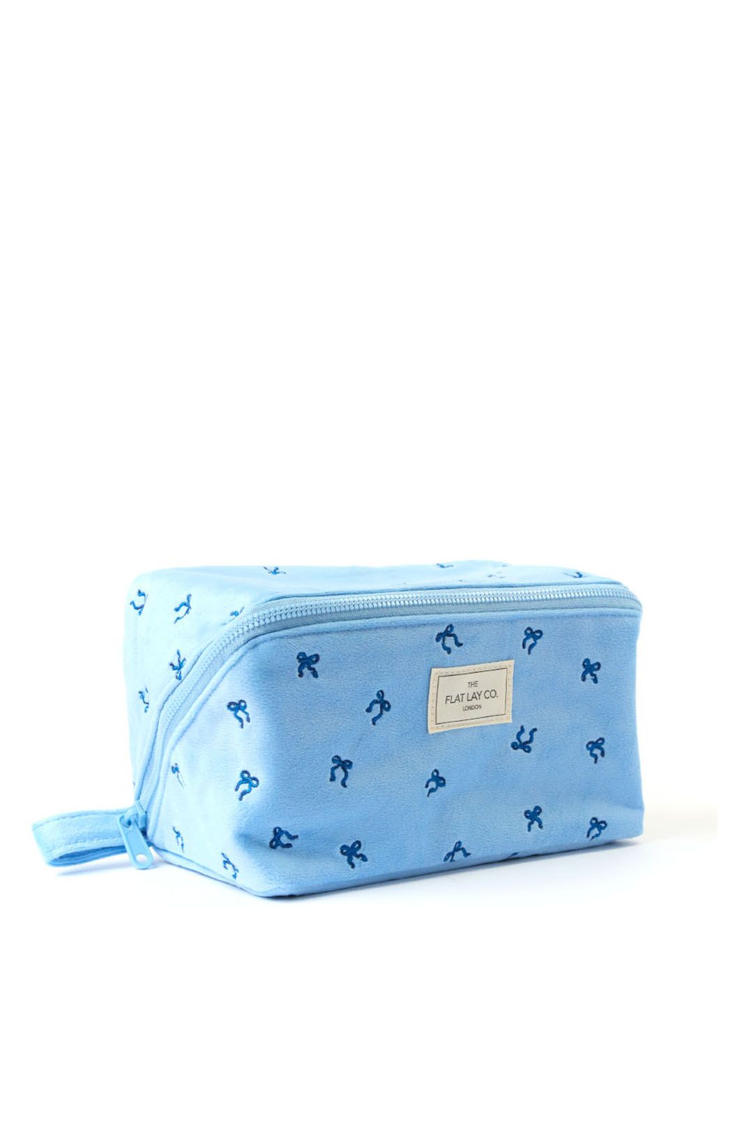 The Flat Lay Co Makeup Box Bag - Ditsy Bows Blue Embroidered Velvet Multi image 3