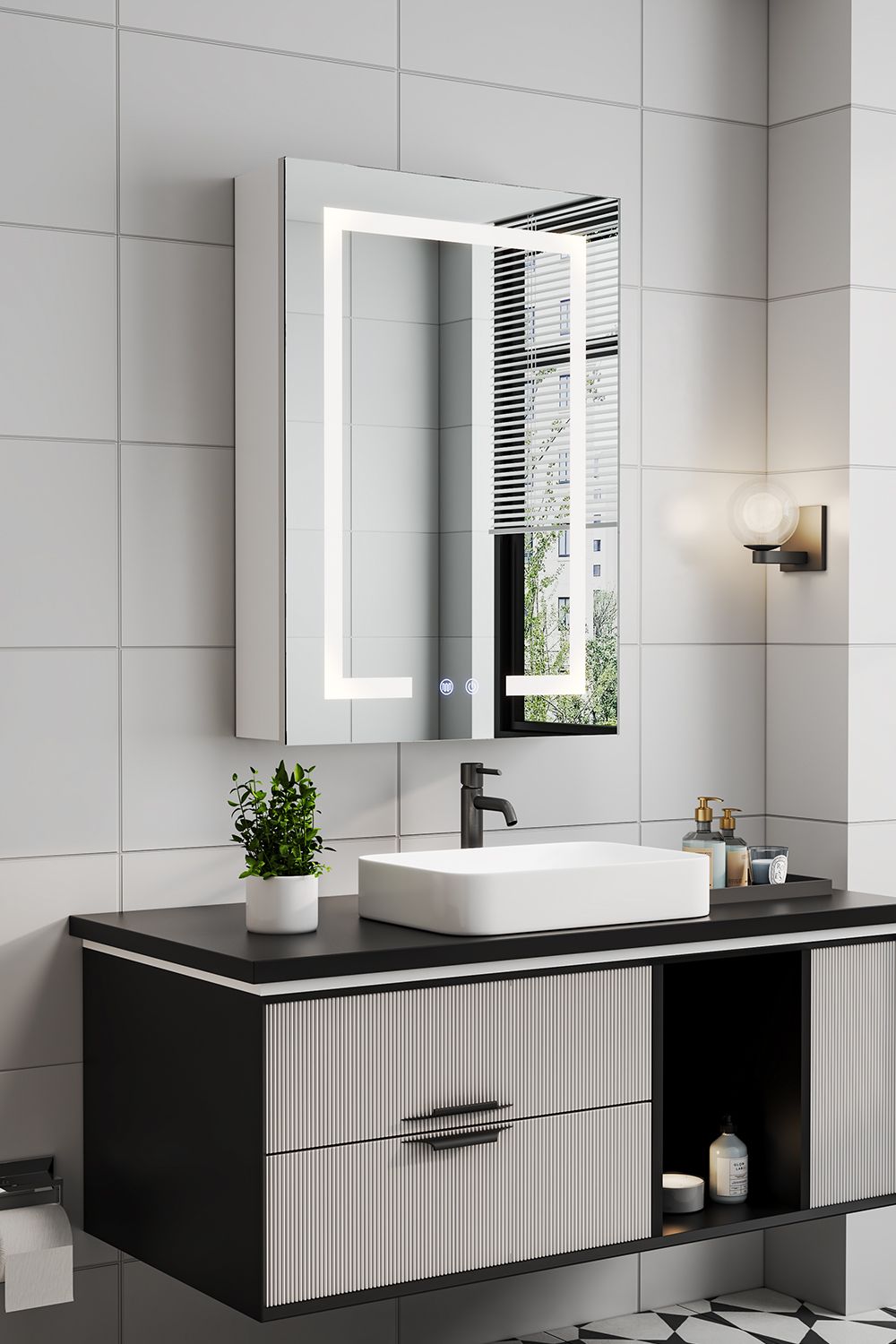 Living and Home Rectangular 1 Door LED Dimmable Mirror Cabinet image 1