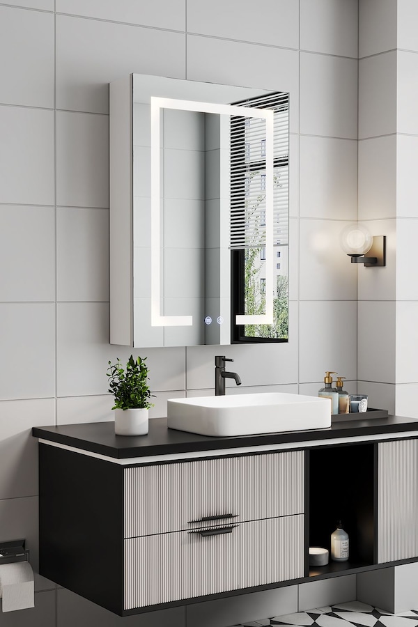 Living and Home Rectangular 1 Door LED Dimmable Mirror Cabinet