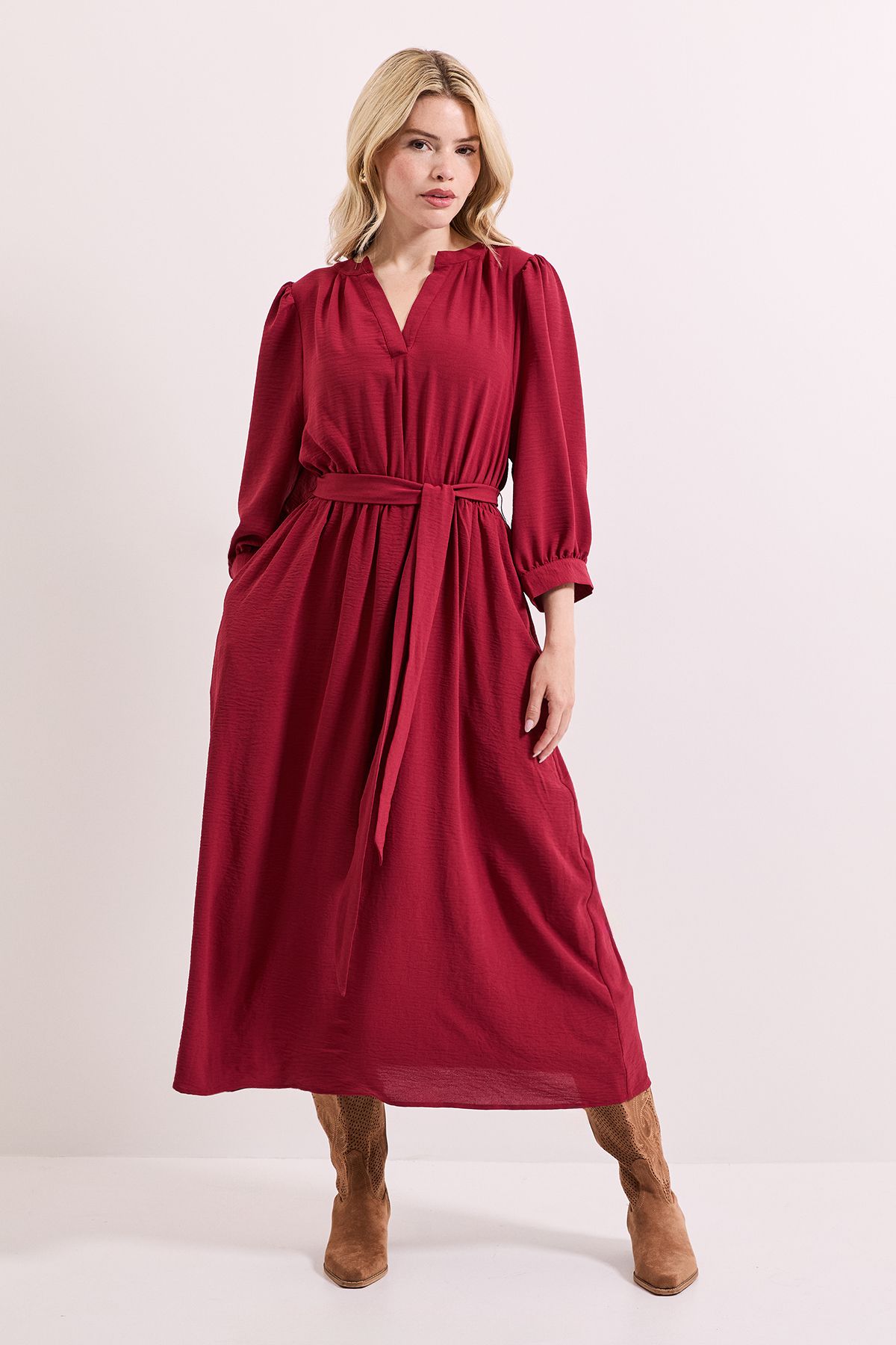 Dorothy Perkins Overhead Belted Puff Sleeve Midi Dress Terracotta image 1