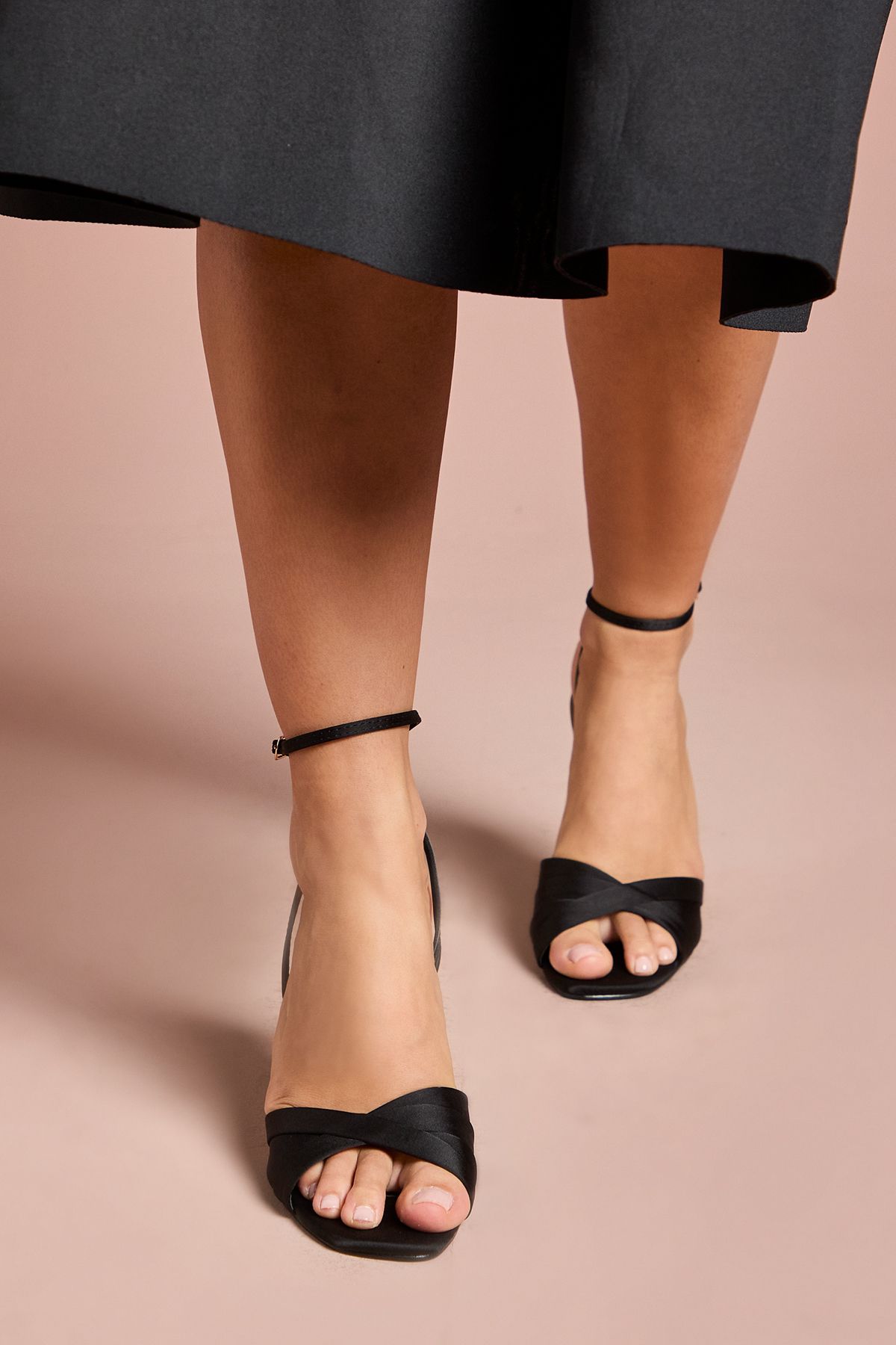 Coast Bree Satin Cross Over High Stiletto Heel Sandals Black image 2