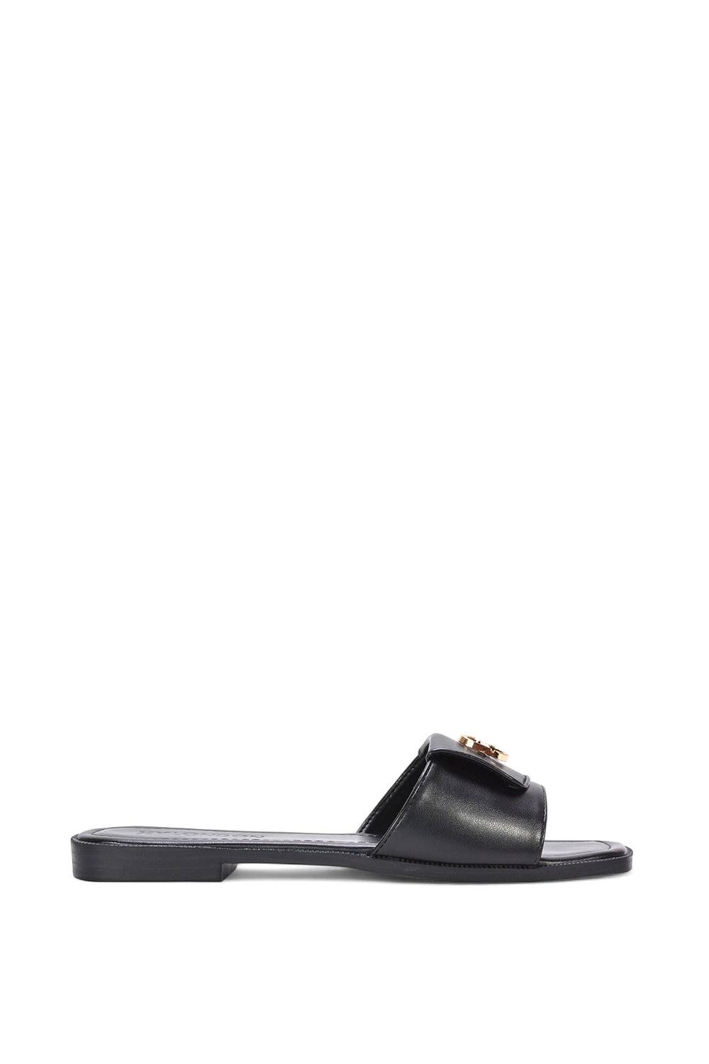 XY London 'Leigh' Open Toe Foldover Buckle Slip On Flat Slider Mules