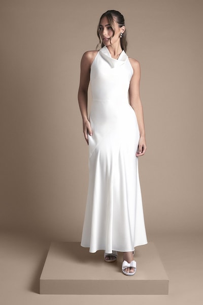 Oasis Oasis Cowl Halterneck Satin Maxi Wedding Dress Ivory