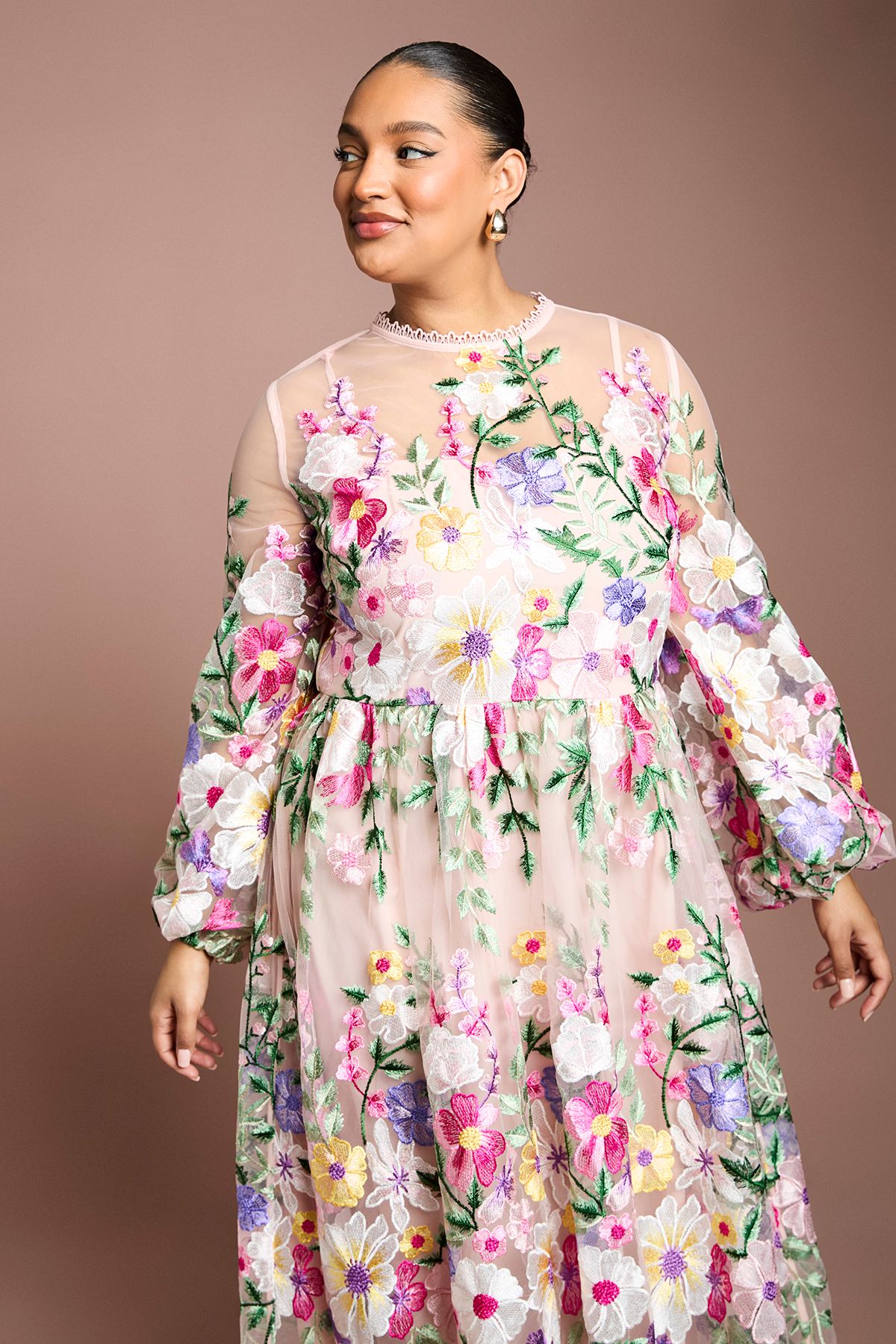 Coast Plus Muse Long Sleeve Embroidered Maxi Dress Peach image 2