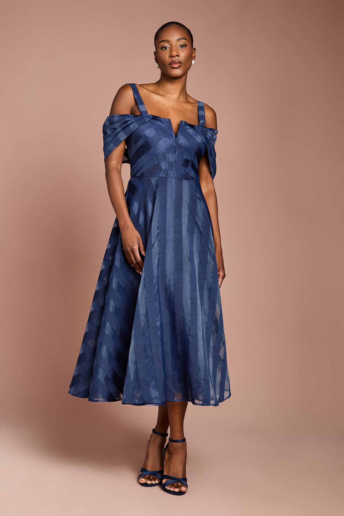 Coast Organza Bardot Midi Dress Navy