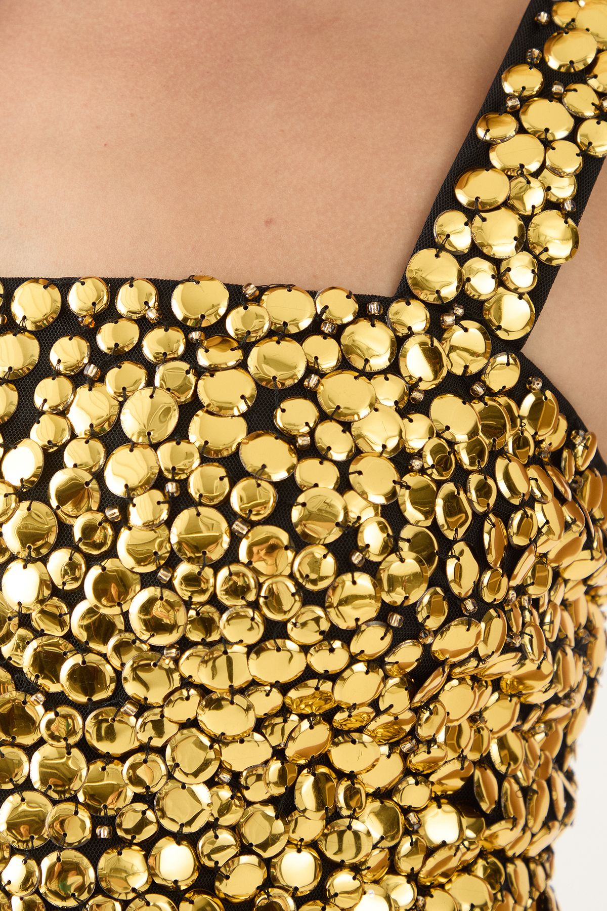 MissPap Studded Sequin Embellished Square Neck Mini Dress Gold image 5