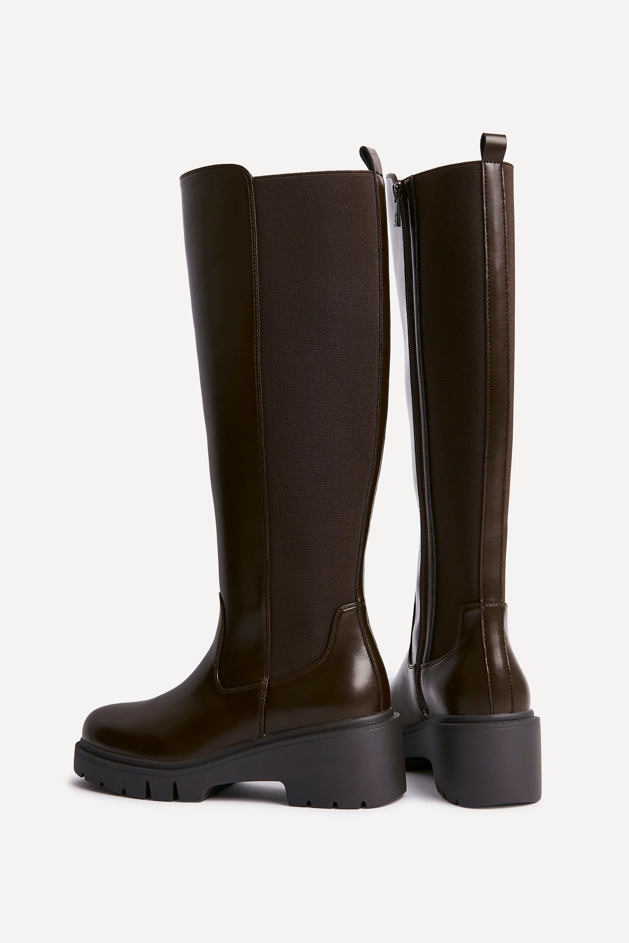 Linzi Hyland Brown Faux Leather High Leg Wedge Boot image 5