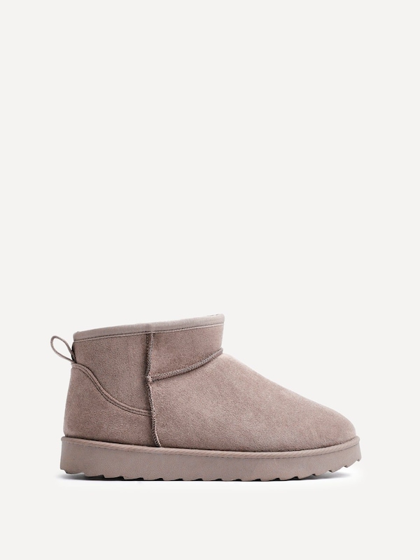 Linzi Ultra Mini Addy Mocha Faux Suede Faux Fur Lined Ultra Mini Ankle Boot