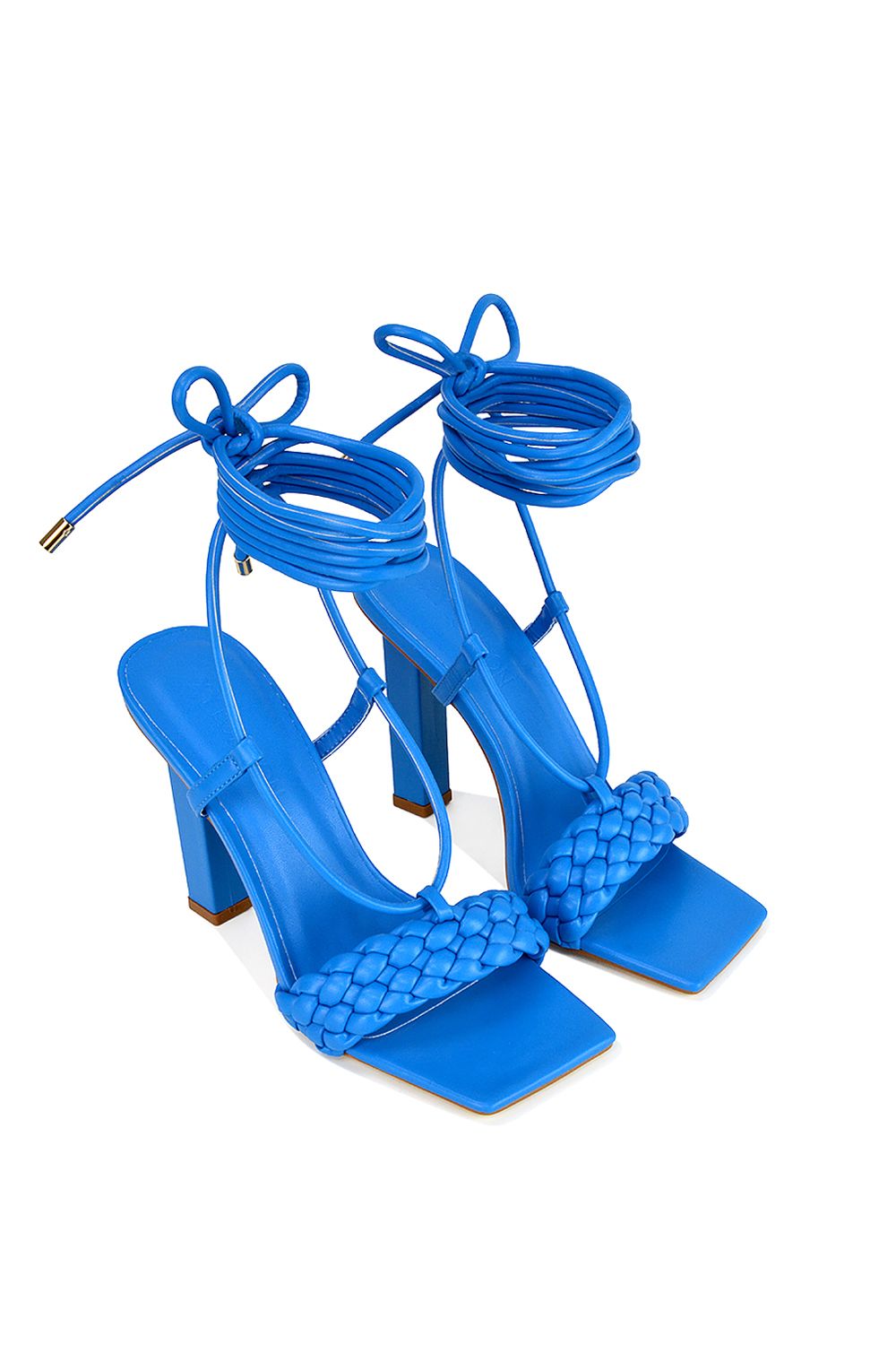 XY London 'Mira' Woven Strap Lace Up Strappy Block Square Toe Heels image 3