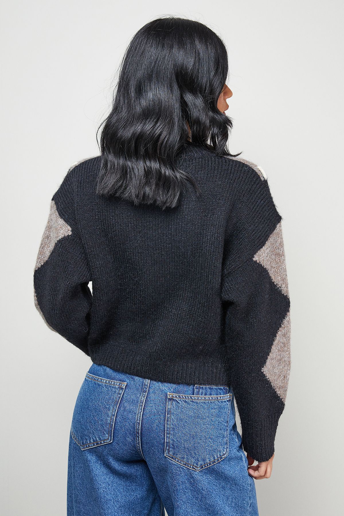 Warehouse Argyle Stitch Detail Cardigan Black image 3