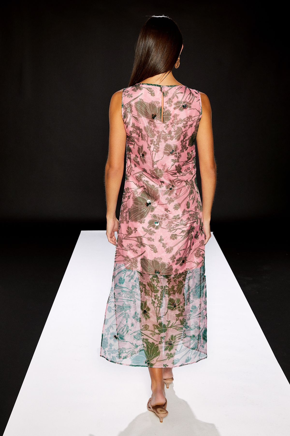 RUNWAY 1.8.1.8 Runway 1.8.1.8 Sleeveless Organza Printed Column Dress Pink image 4