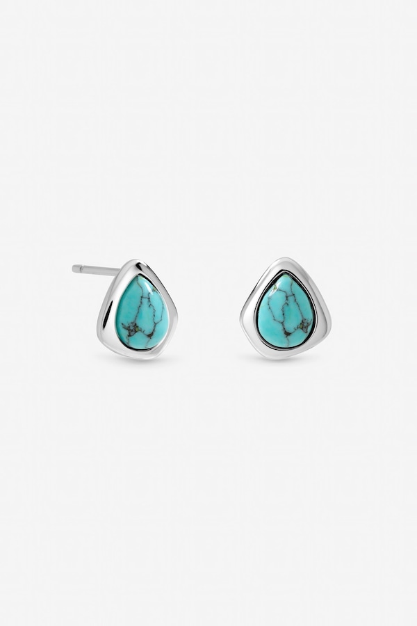 Inicio Sterling Silver Plated Turquoise Polished Stud Earrings