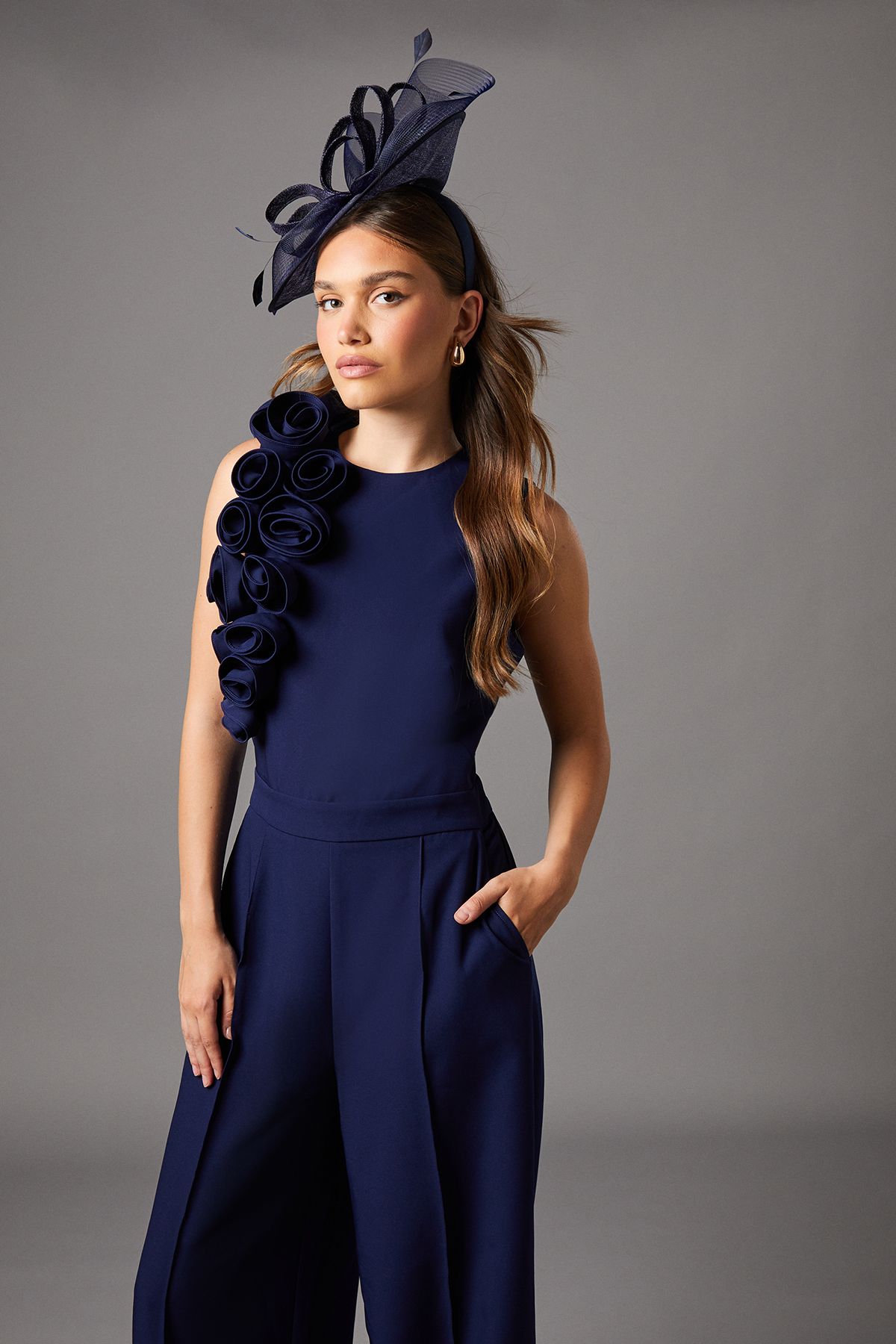 Coast Corsage Detail Pleated Jumpsuit Navy image 2