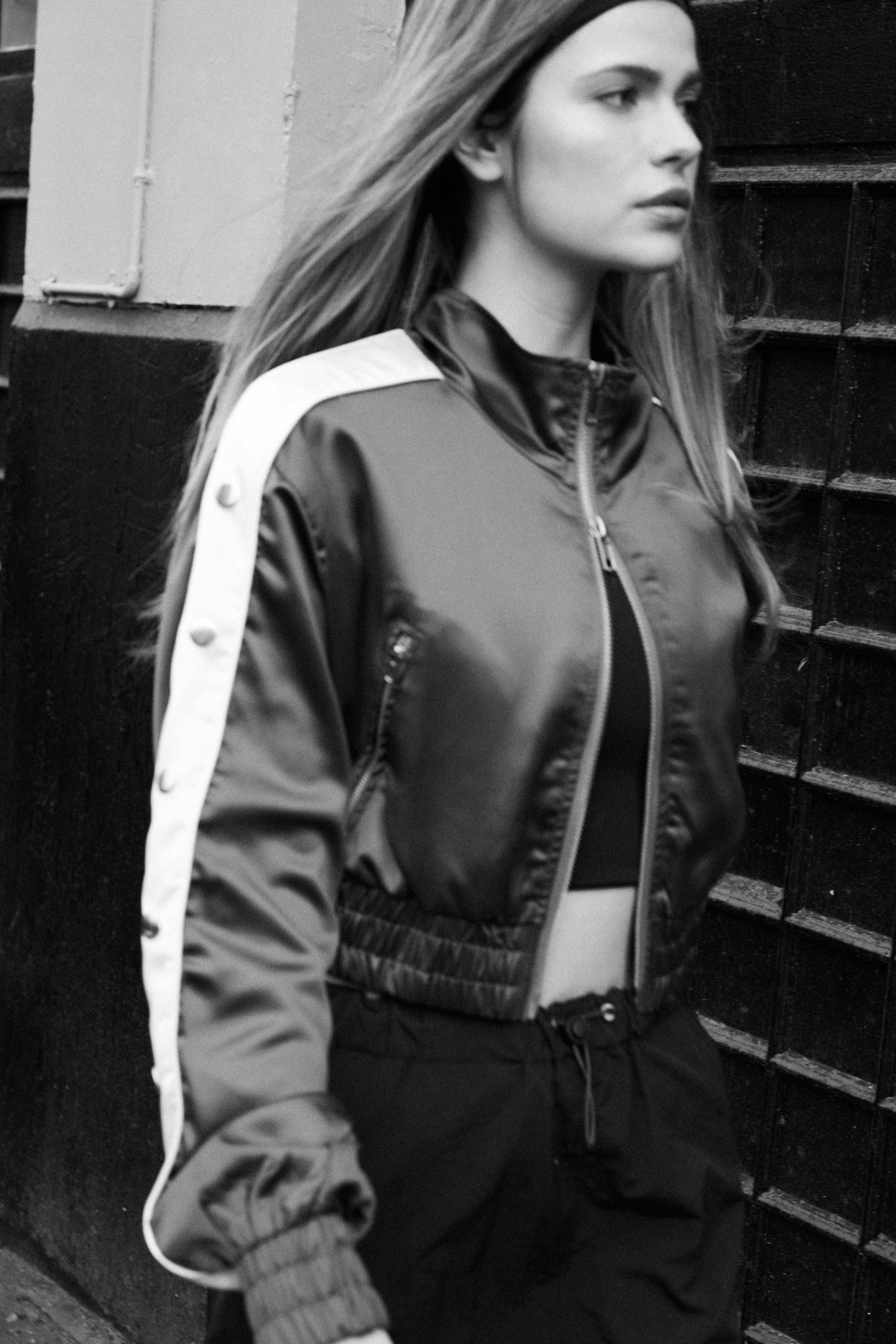 NastyGal Satin Zip Through Popper Detail Jacket Cobalt image 3