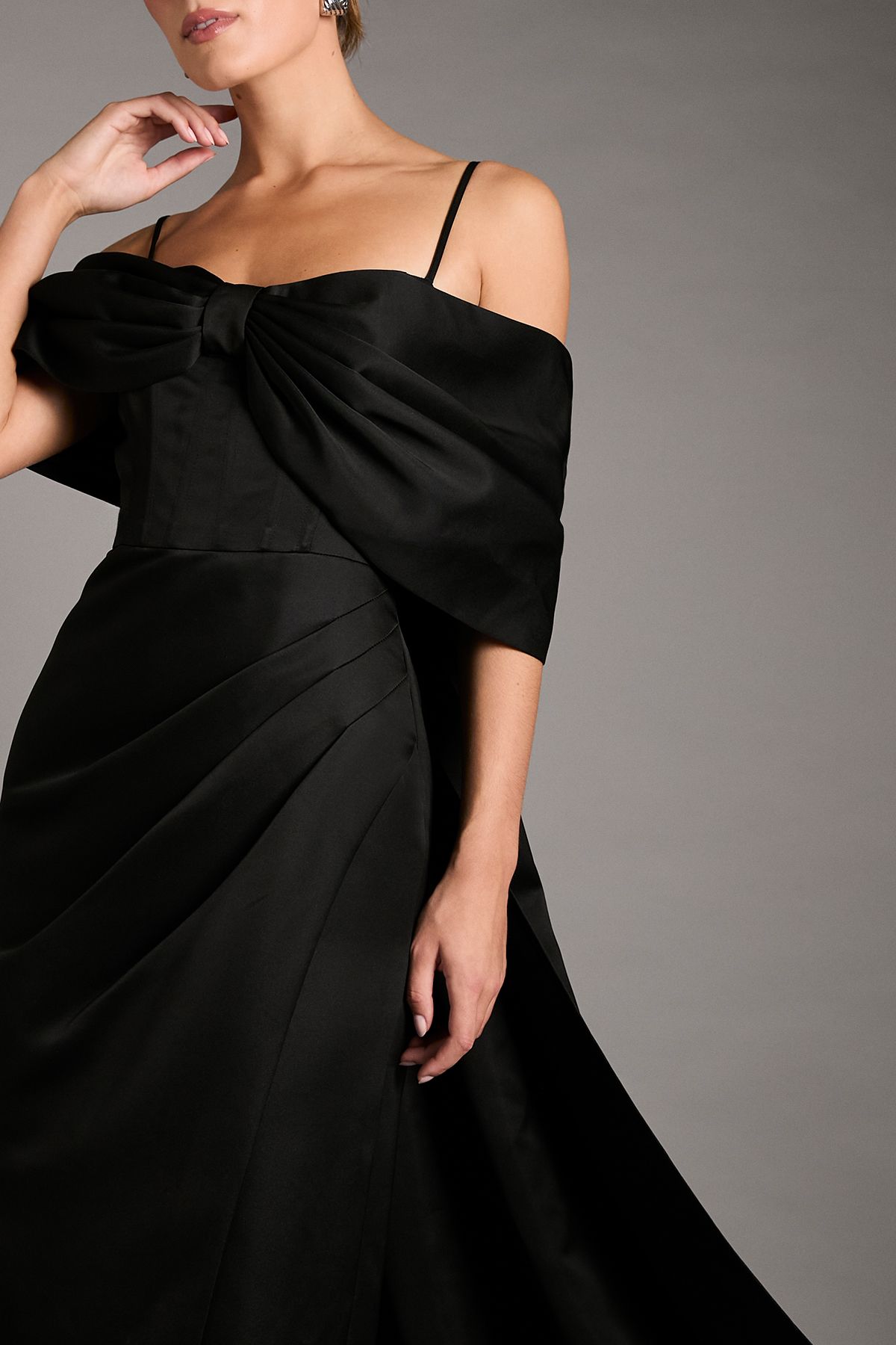 Coast Bardot Satin Dress With Bow Back Detail Black image 4