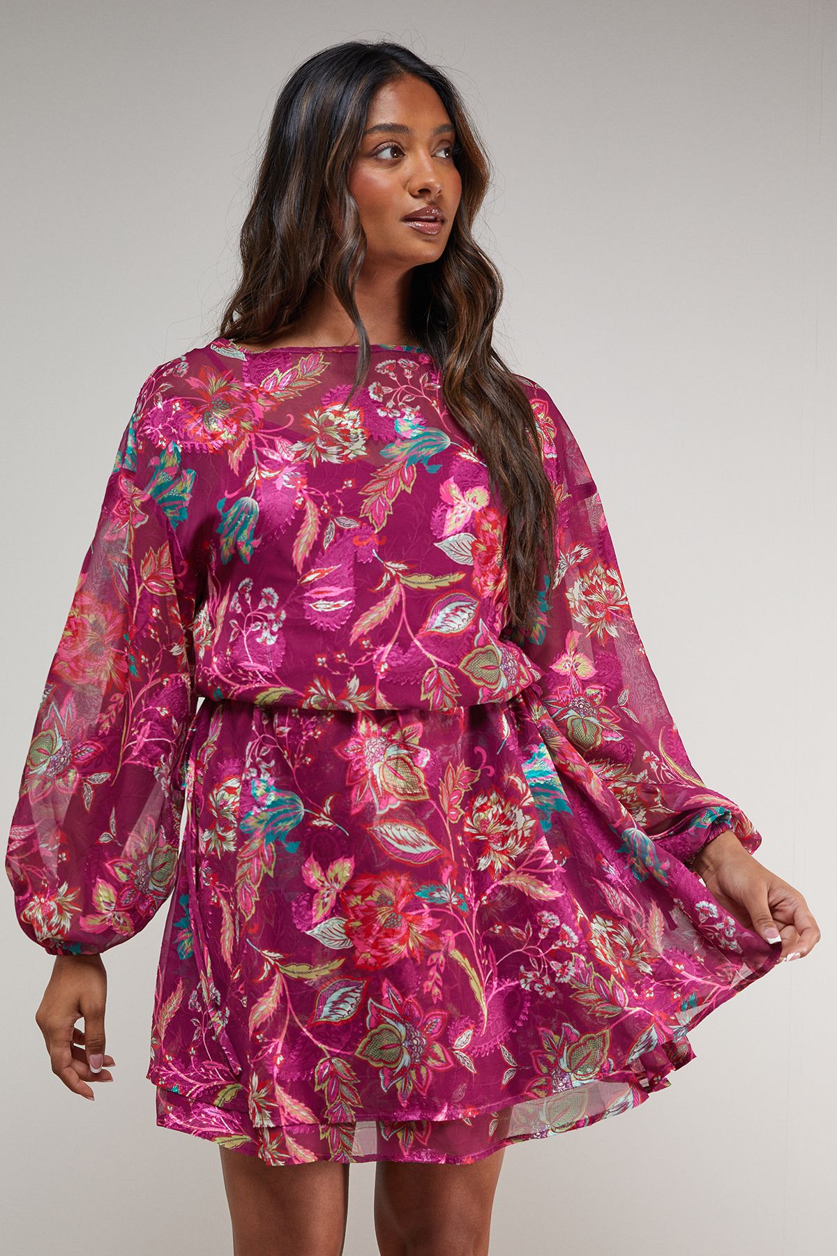 Oasis Printed Boho Tie Sleeve Mini Dress Multi image 2