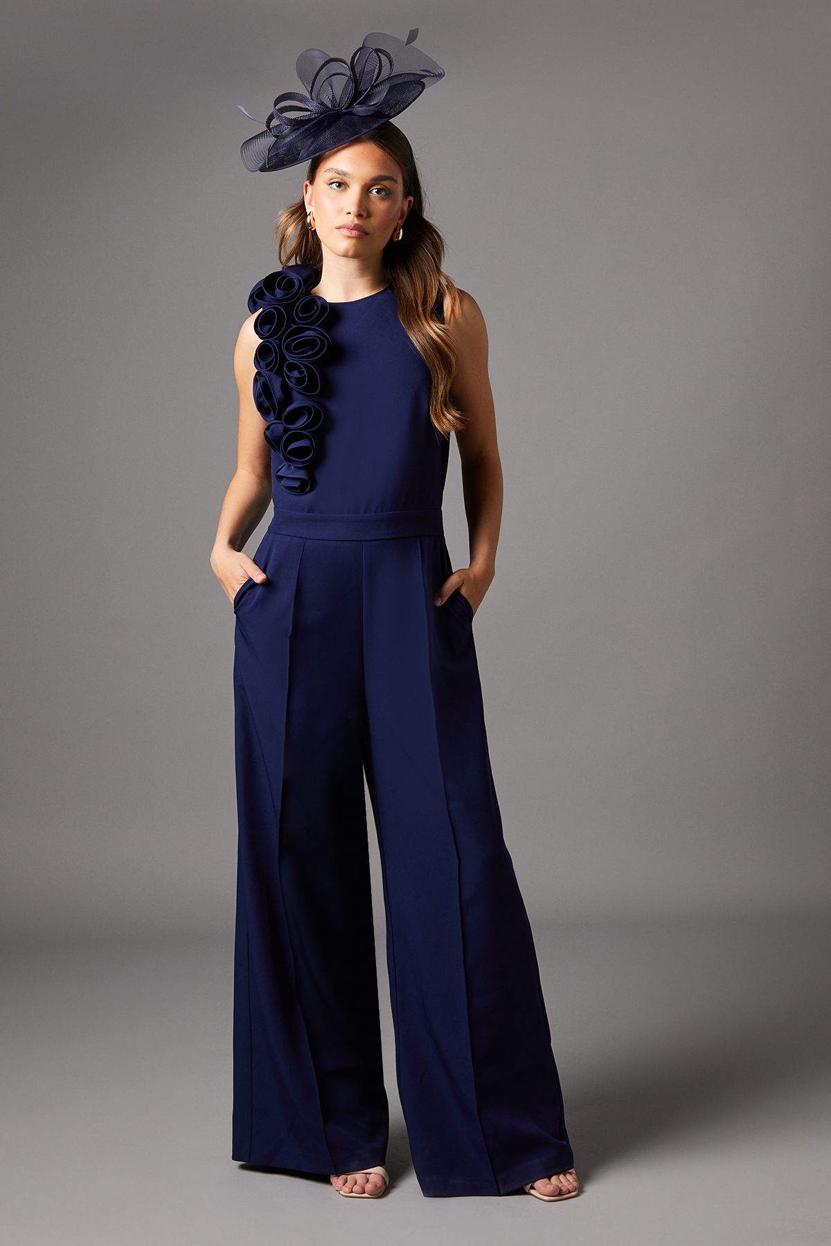 Coast Corsage Detail Pleated Jumpsuit Navy image 1