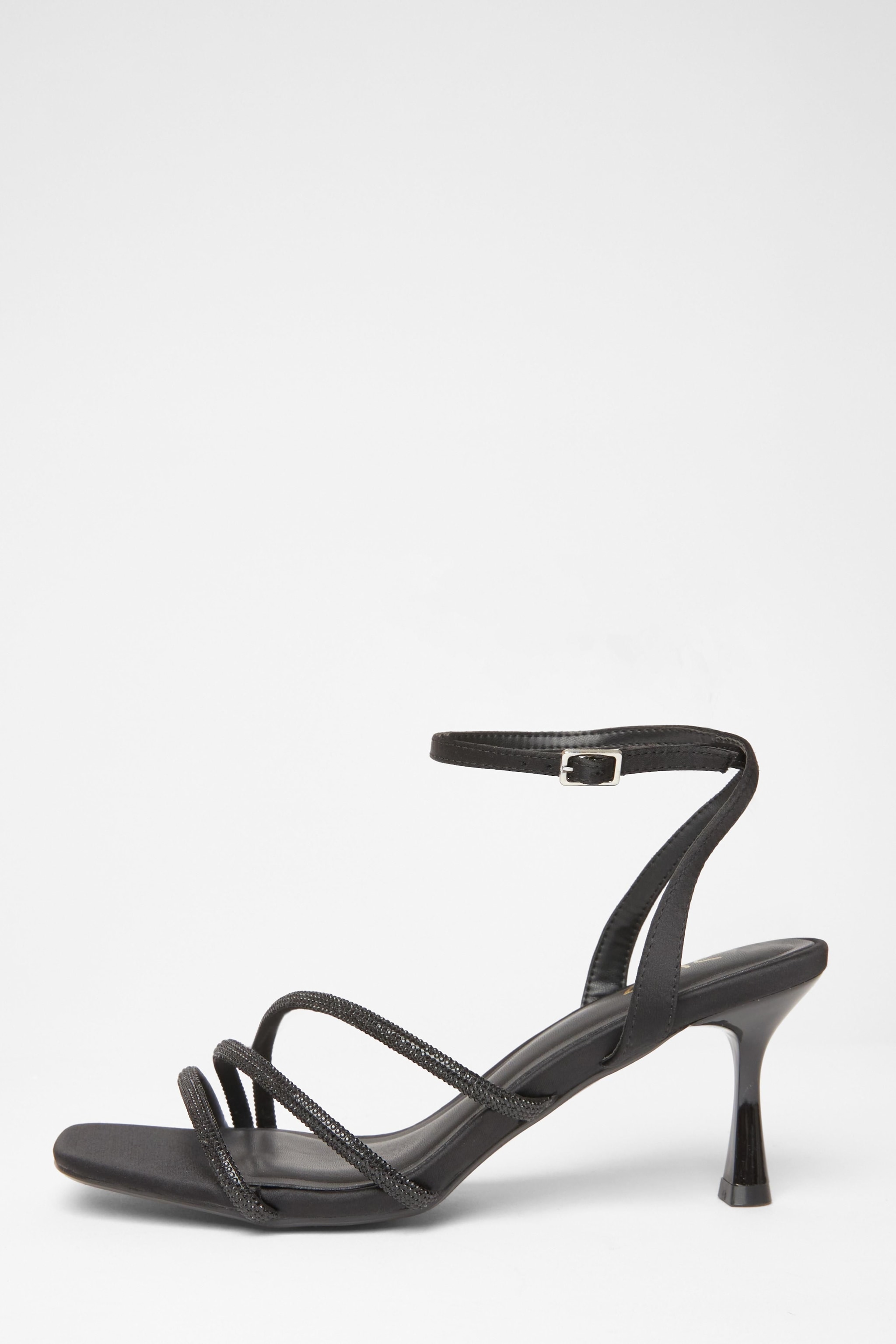 Quiz Black Diamante Strappy Heels image 3