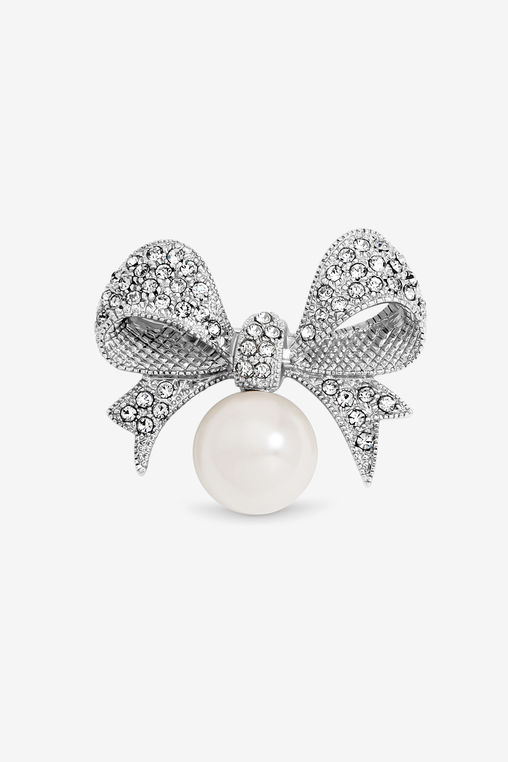Jon Richard Silver Plated and Pearl and Crystal Bow Brooch - Gift Box image 3