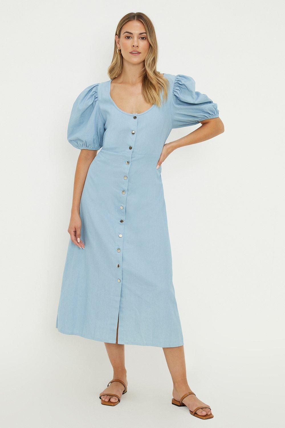 Dorothy Perkins Light Wash Denim Button Through Midi Dress Light Wash image 1