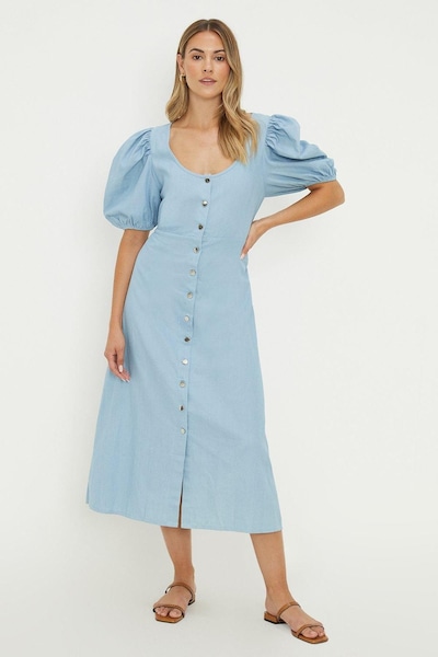 Dorothy Perkins Light Wash Denim Button Through Midi Dress Light Wash