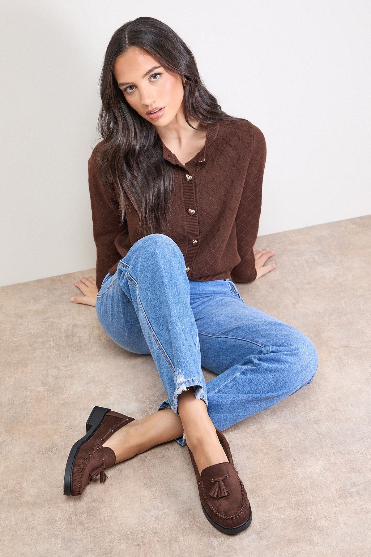 Oasis Estella Faux Suede Boat Shoe Loafers Chocolate image 2