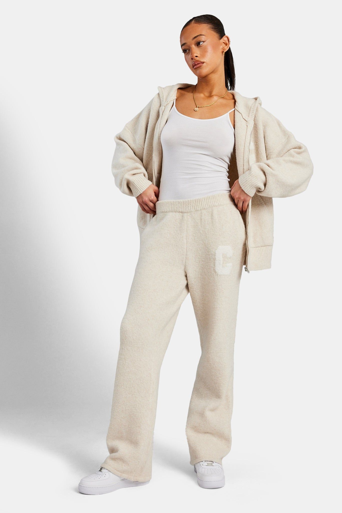 Cernucci Wide Leg Knitted Jogger - Oatmeal image 2