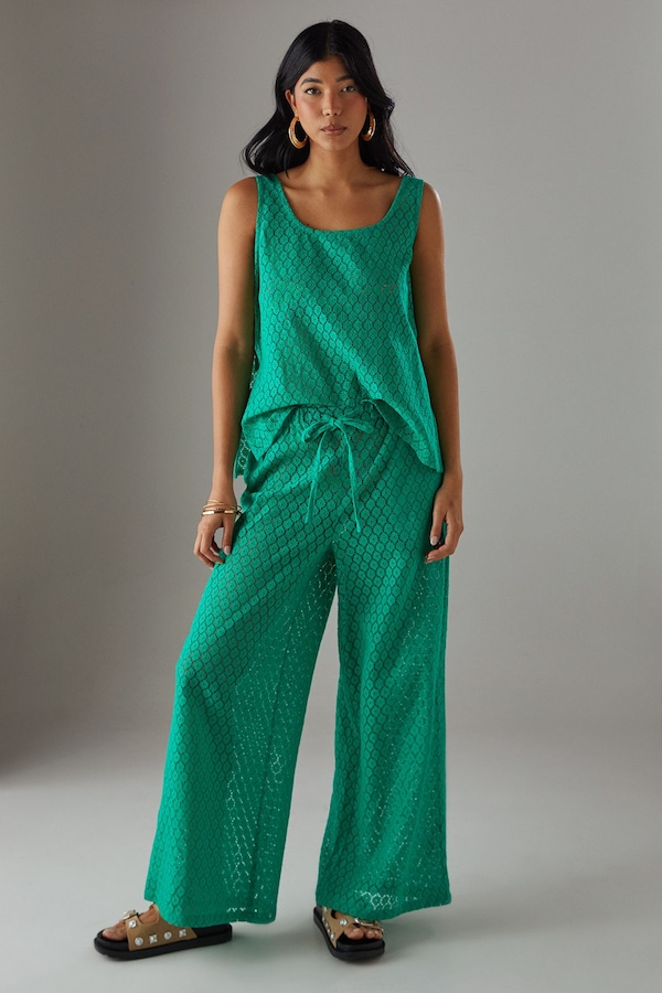 Warehouse Crochet Tie Side Tank Top Green