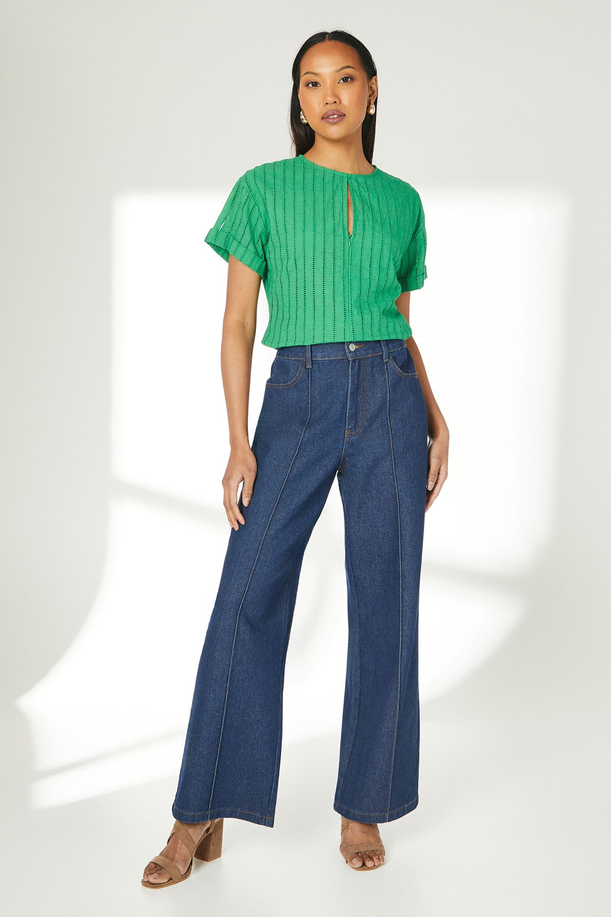 Principles Green Broderie Cotton T - Shirt Green