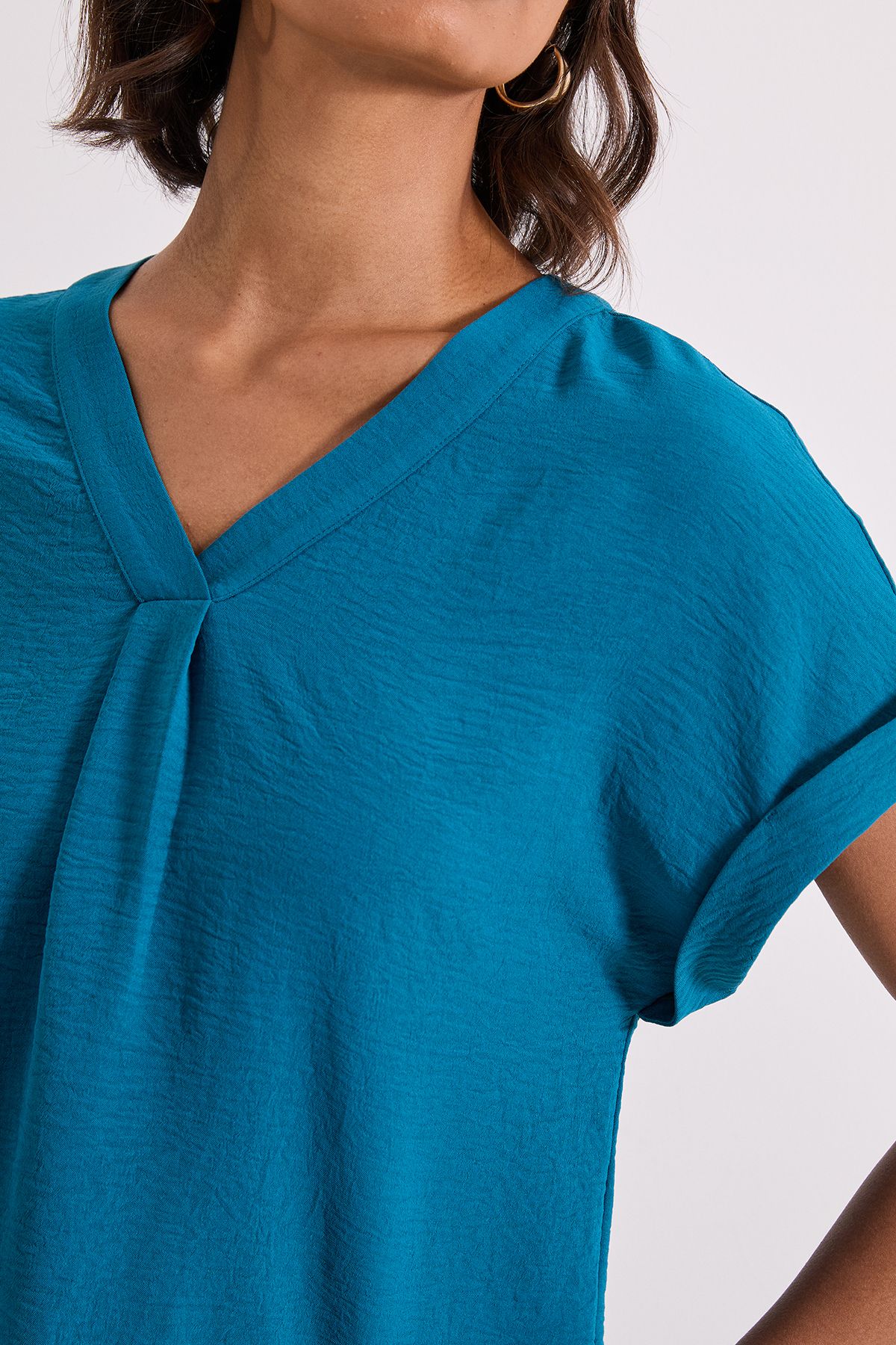 Dorothy Perkins V Neck Grown On Sleeve Top Teal image 5