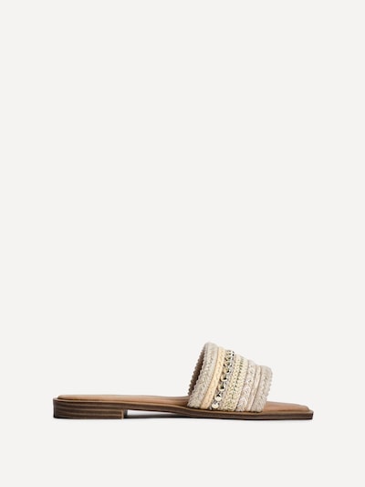 Linzi Mariel Natural Woven Embellished Flat Sandals