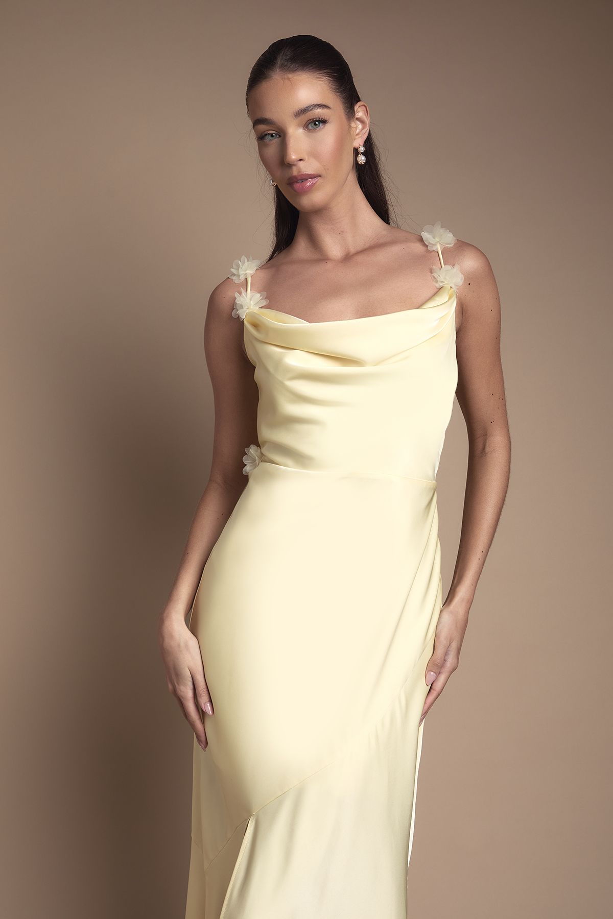 Coast Strappy Cowl Maxi with Floral Detail Bridesmaid Dress Lemon image 2