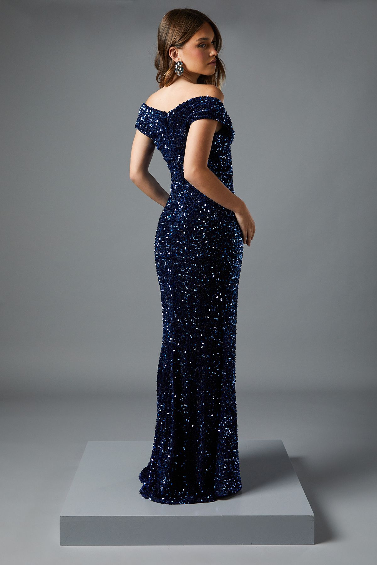 Coast Bardot Velvet Sequin Maxi Dress Navy image 5
