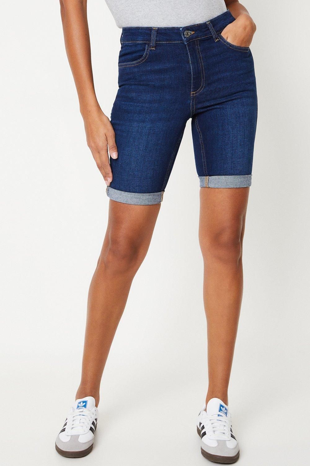 Dorothy Perkins Tall Stretch Denim Knee Shorts Indigo image 2