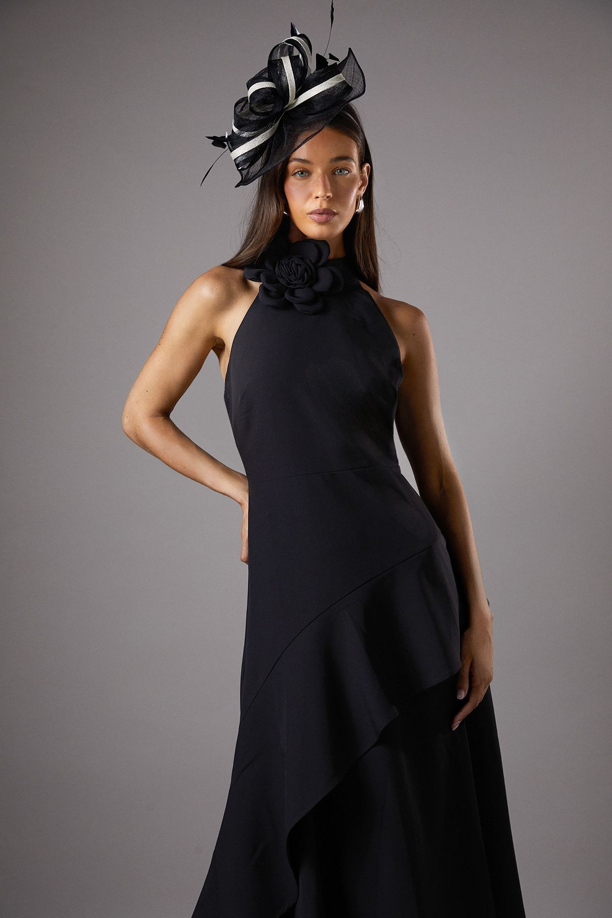 Coast High Neck Corsage Detail Midi Dress Black image 2